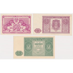 50 gr, 1 i 2 zł 1944-1946 - zestaw (3szt)