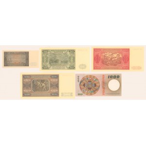 Zestaw banknotów 2 - 1.000 zł 1948-1965 (5szt)