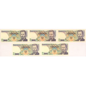 200 złotych 1986-1988 - zestaw (5szt)