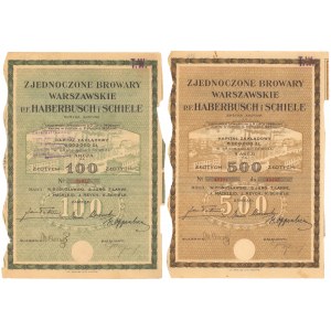 Zjednoczone Browary Warszawskie p.f. Haberbusch i Schiele, 100 zł i 5x 100 zł (2szt)