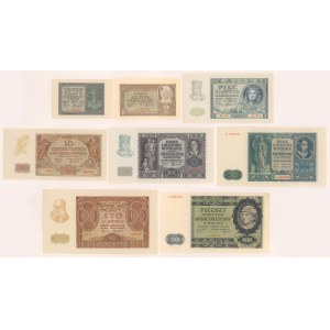 Zestaw banknotów 1 - 500 złotych 1940-1941 (8szt)