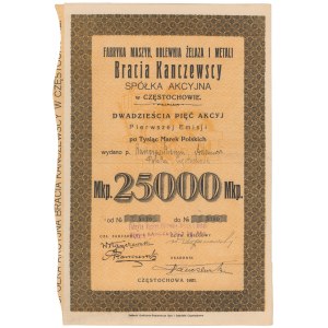 Fabryka Maszyn, Odlewnia Żelaza... Bracia Kanczewscy, Em.1, 25x 1.000 mkp 1921