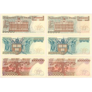 50.000, 500.000 i 1 mln złotych 1989-1993 - zestaw (6szt)