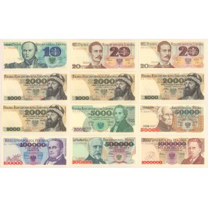 Zestaw banknotów 10 - 1 mln złotych 1982-1993 (12szt)