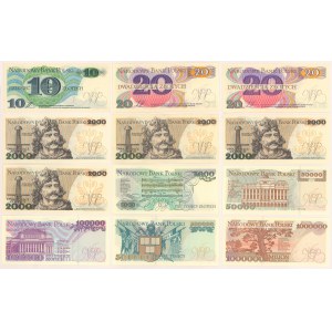 Zestaw banknotów 10 - 1 mln złotych 1982-1993 (12szt)