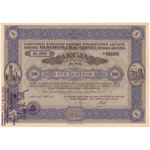 Galicyjskie Karpackie Naftowe Tow. Akc. dawn. Bergheim..., 100 zł 1932
