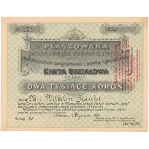 Płaszowska Parowa Fabryka Dachówek i Cegieł, Karta Udziałowa na 2.000 kr 1905