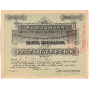 Płaszowska Parowa Fabryka Dachówek i Cegieł, Karta Udziałowa na 2.000 kr 1906