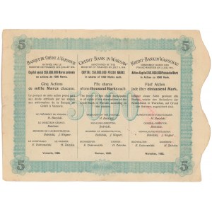 Bank Kredytowy w Warszawie, Em.9, 5x 1.000 mkp 1922