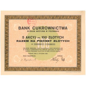 Bank Cukrownictwa Sp. Akc. w Poznaniu, 5x 100 zł 1926