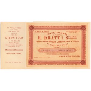 R. Dratt i Spółka Fabryka Maszyn Rolniczych i Odlewania Żelaza w Chełmie, Em.3, 10x 100 zł 1932 - blankiet