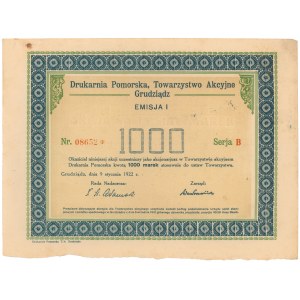 Drukarnia Pomorska Tow. Akc. Grudziądz, Em.1, 1.000 mkp 1922