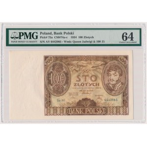 100 złotych 1934 - Ser.AV - dwie kreski w znaku wodnym 