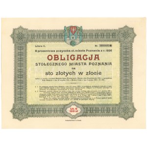 Poznań Poż. miasta 1926 r. Obligacja na 100 zł