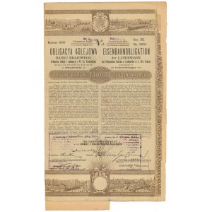 Lwów Bank krajowy 1908 r. Obligacja Kolejowa na 1.000 kr