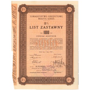 Łódź, TKM, List zastawny 1938 r. na 1.000 zł