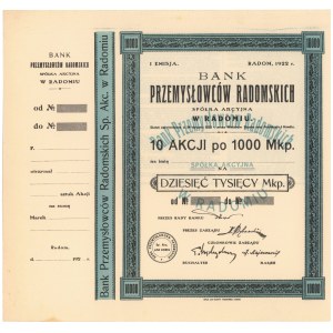 Bank Przemysłowców Radomskich, Em.1, 10x 1.000 mkp 1922 - blankiet