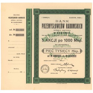 Bank Przemysłowców Radomskich, Em.1, 5x 1.000 mkp 1922 - blankiet