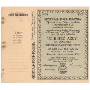 Generali-Port-Polonia Zjednoczone Towarzystwa Ubezpieczeń, 10x 100 zł 1938