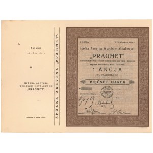 Pragmet Sp. Akc. Wyrobów Metalowych , Em.1, 500 mk 1921 - blankiet