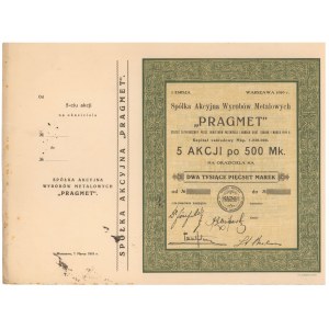 Pragmet Sp. Akc. Wyrobów Metalowych , Em.1, 5x 500 mk 1921 - blankiet