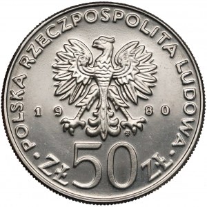 Próba NIKIEL 50 złotych 1980 Chrobry - napis pod