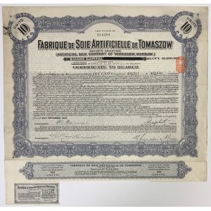 Tomaszowska Fabryka Sztucznego Jedwabiu, Kapitał 1.43 mln Certyfikat na 10 udziałów 1929