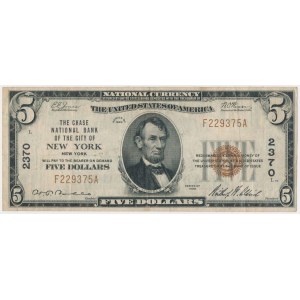 USA, 5 Dollars 1929, National Currency, New York #2370