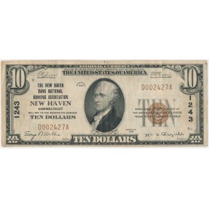 USA, 10 Dollars 1929, National Currency, New Heven #1243