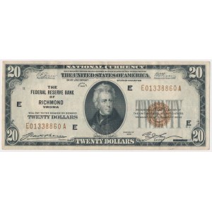 USA, 20 dollars 1929, National Currency, Richmond Virginia, E