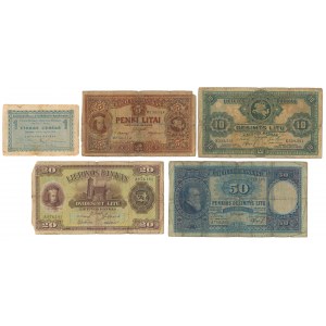 Litwa, 1 centas - 50 litu 1922-1930 (5szt)