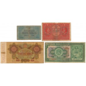Czechoslovakia, 1, 5, 50 & 100 Korun 1919-1920 (4pcs)