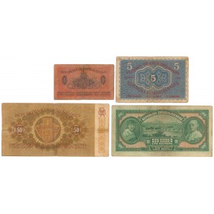 Czechosłowacja, 1, 5, 50 i 100 korun 1919-1920 (4szt)