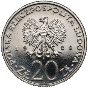 Próba NIKIEL 20 złotych 1980 Dar Pomorza - napis w linii