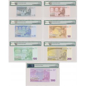 Unia Europejska, 5-500 euro 2002 - S (Włochy) - IDENTYCZNE, NISKIE NUMERY (7szt)