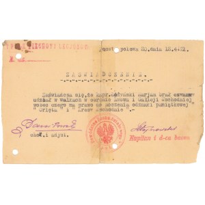 7 Pułk Piechoty Legionów - zaświadczenie do odznaki Orlęta i Kresy wschodnie