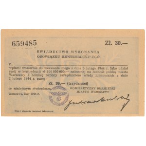 Świadectwo Kontrybucji 30 złotych 1944