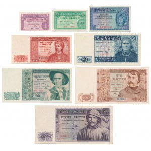 Londyn, Komplet banknotów emigracyjnych 1-500 złotych 1939 (8 sztuk)