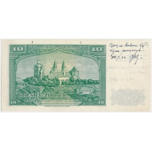 Londyn, 10 złotych 1939 - druk próbny - zielony, notatki akceptacyjne