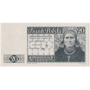 Londyn, 20 złotych 1939 - druk próbny - czarnodruk