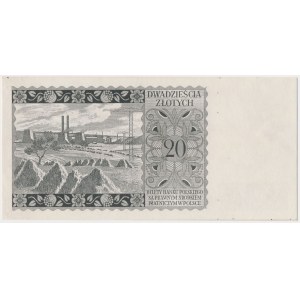 Londyn, 20 złotych 1939 - druk próbny - czarnodruk