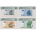 EU, Set 5-100 Euro 2002 V (Spain). All with no. 00000008509 (4pcs)