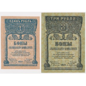 Rosja-Zakaukazie, 1 i 3 ruble 1918 (2szt)