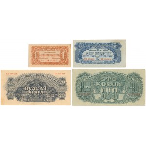 Czechosłowacja, 1-100 korun 1944 (4szt)
