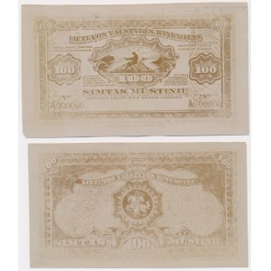 Lithuania, PHOTOGRAPHIC PROOF of UNISSUED 100 Muštiniu 1920 (face & back) 