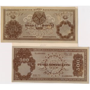 Lithuania, PHOTOGRAPHIC PROOF of UNISSUED 500 Litu 1924 (face & back)