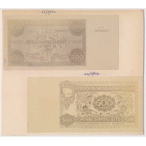 Lithuania, PHOTOGRAPHIC PROOF of UNISSUED 500 Litu 1924 (face & back)