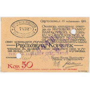 Częstochowa, Ryski Bank Handlowy, 50 kopiejek 1914 UNGULTIG/NIEWAŻNY