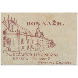 Kraków, Mleczarnia Hygeniczna, 2 korony (1919) - blankiet