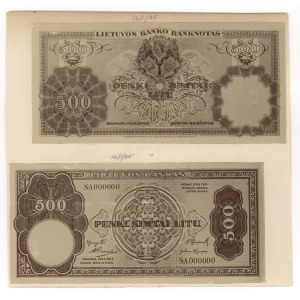 Lithuania, PHOTOGRAPHIC PROOF of UNISSUED 500 Litu 1925 (face & back)